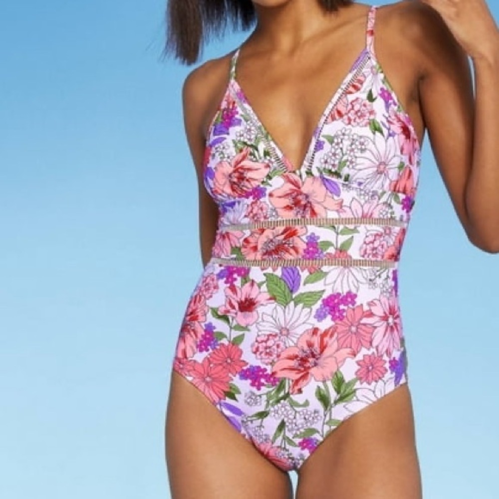 Kona Sol Pink FLORAL One Piece Swimwear WOMENS SIZE L